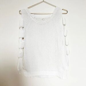 Margaret O'leary White Cut Out Sleeve Knit Sweater
